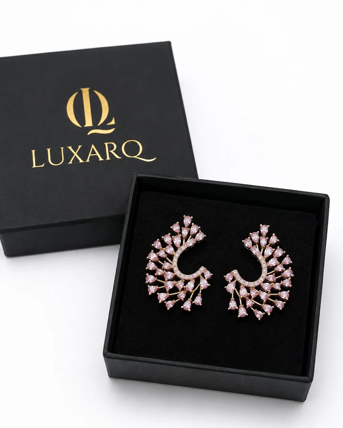 Roselle Pink Fan Design Statement Earrings