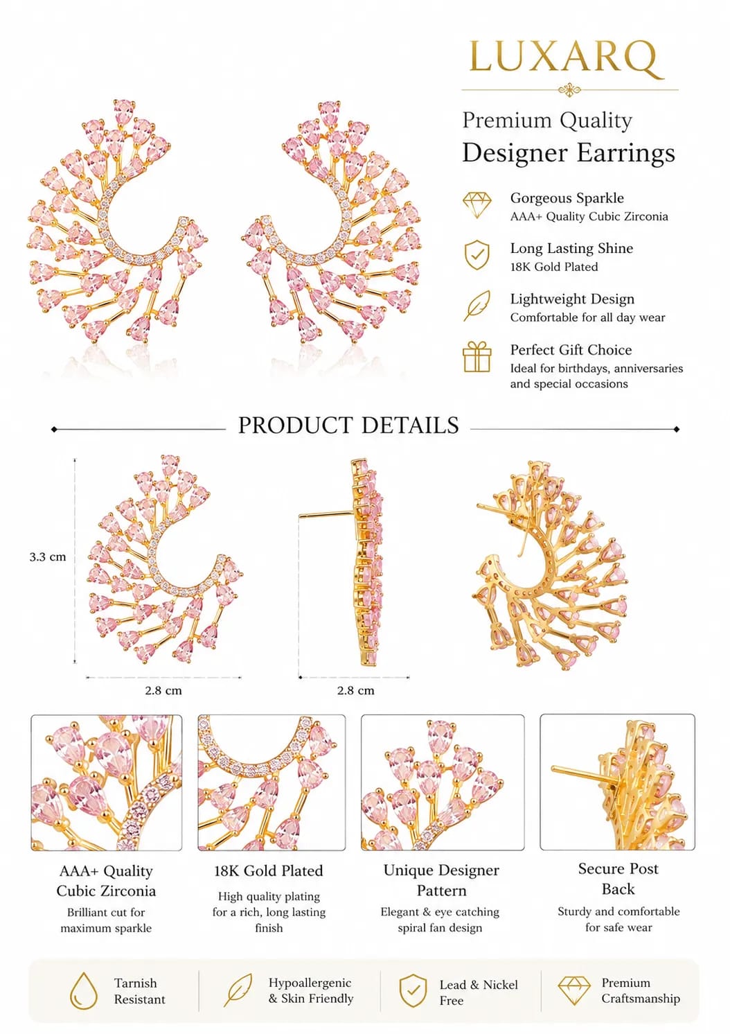 Roselle Pink Fan Design Statement Earrings