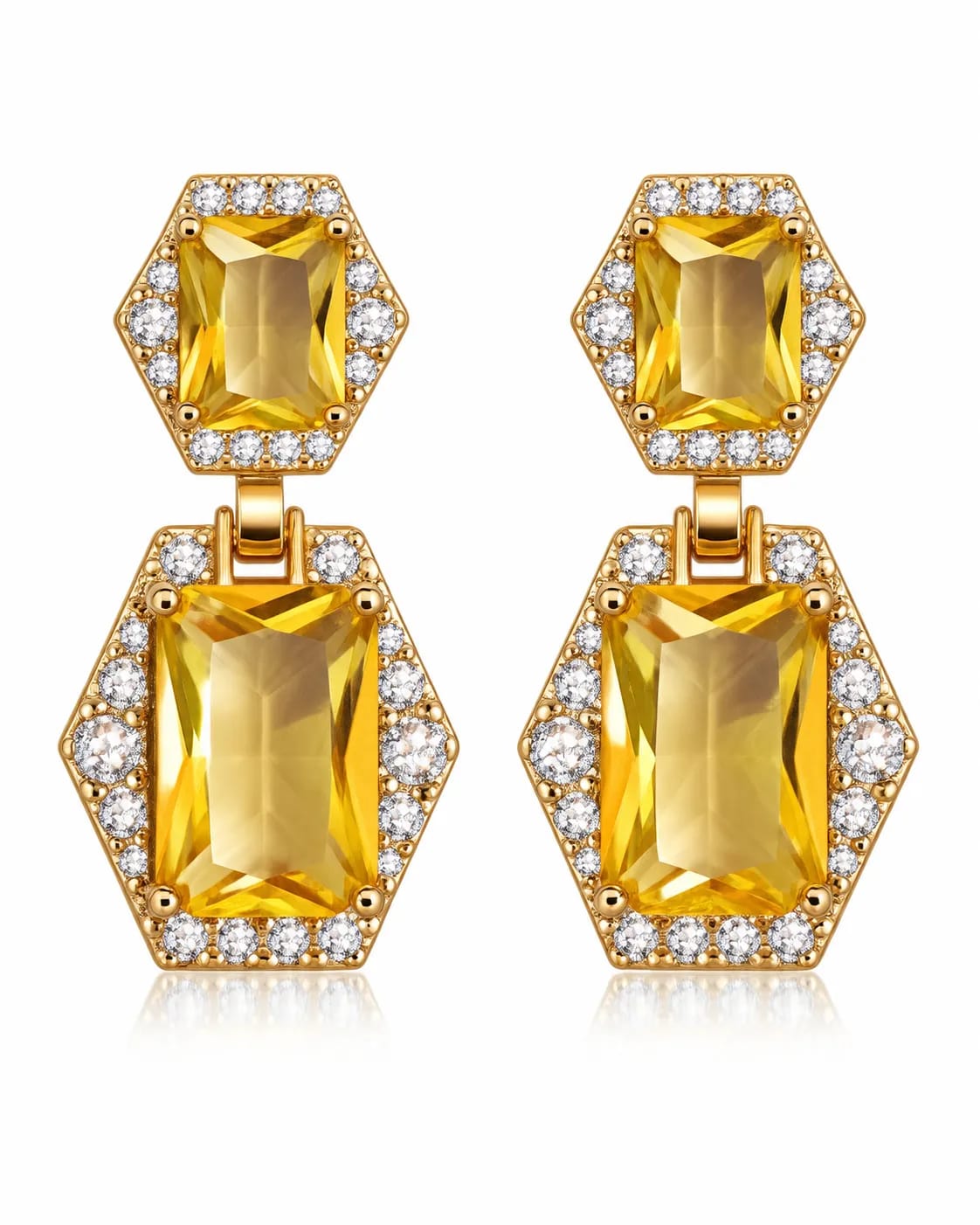 Solara Yellow Crystal Halo Drop Earrings