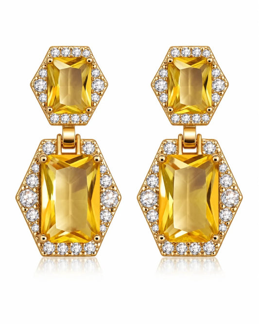 Solara Yellow Crystal Halo Drop Earrings