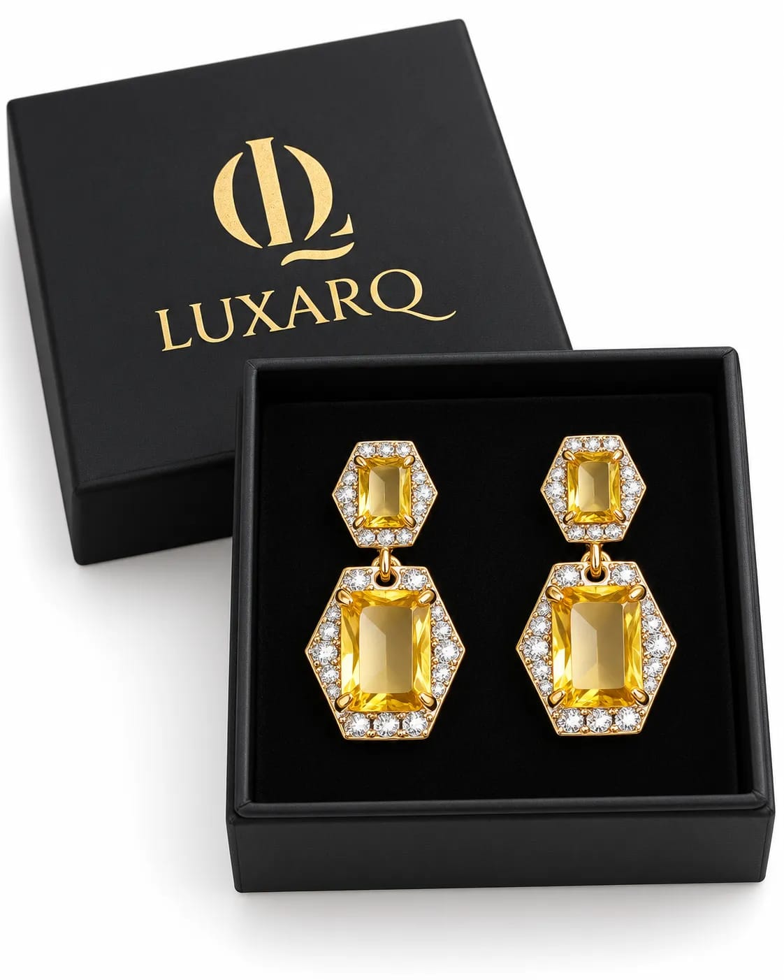 Solara Yellow Crystal Halo Drop Earrings