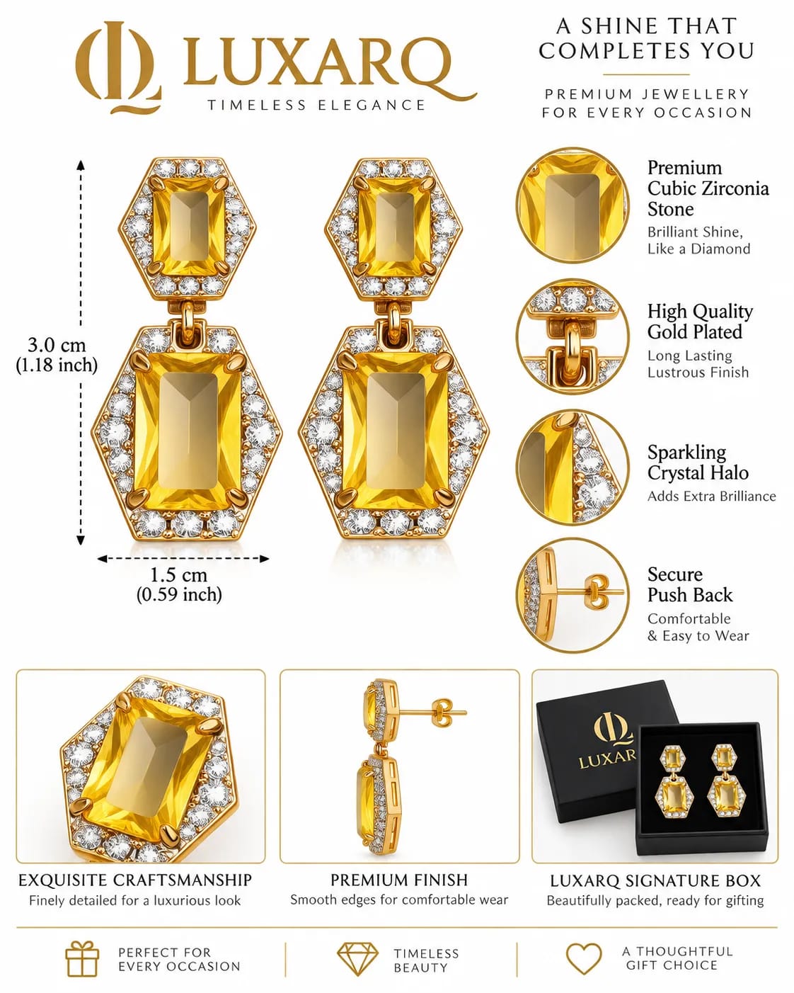 Solara Yellow Crystal Halo Drop Earrings