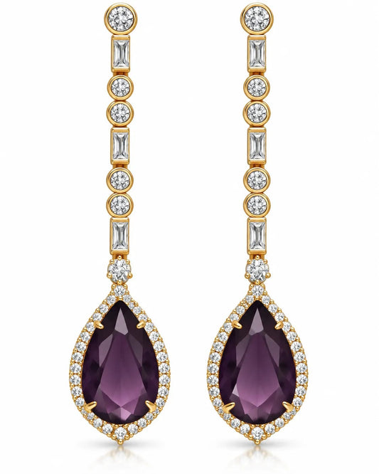 Amethyst Pearl Halo Drop Earrings
