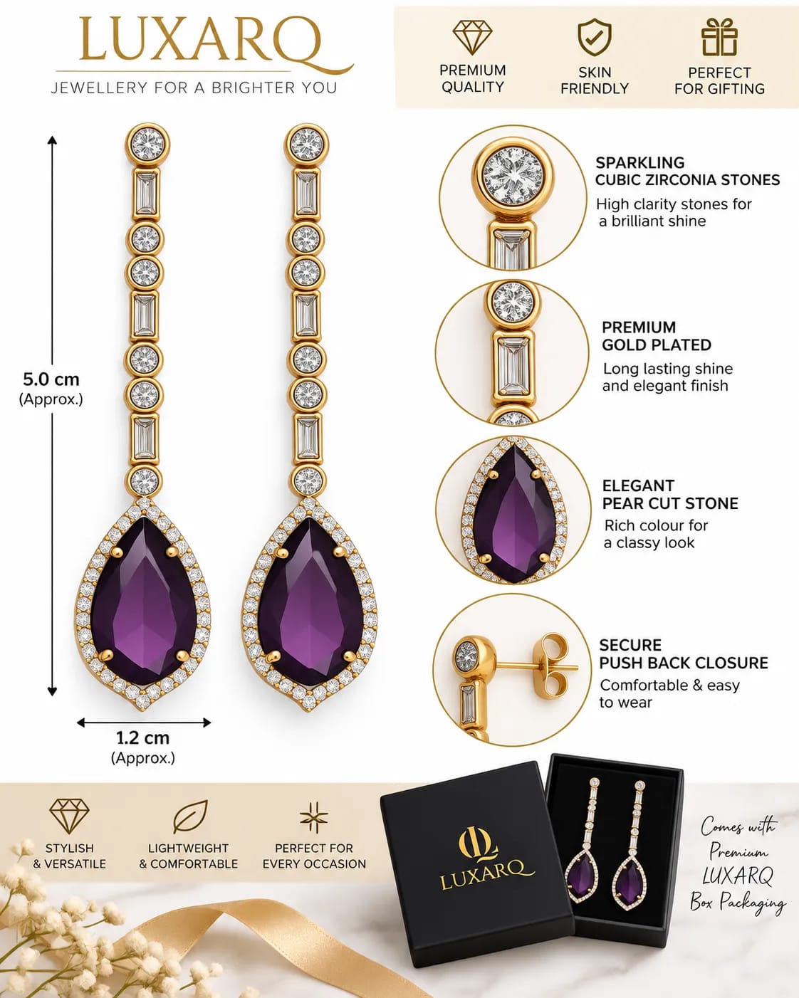 Amethyst Pearl Halo Drop Earrings