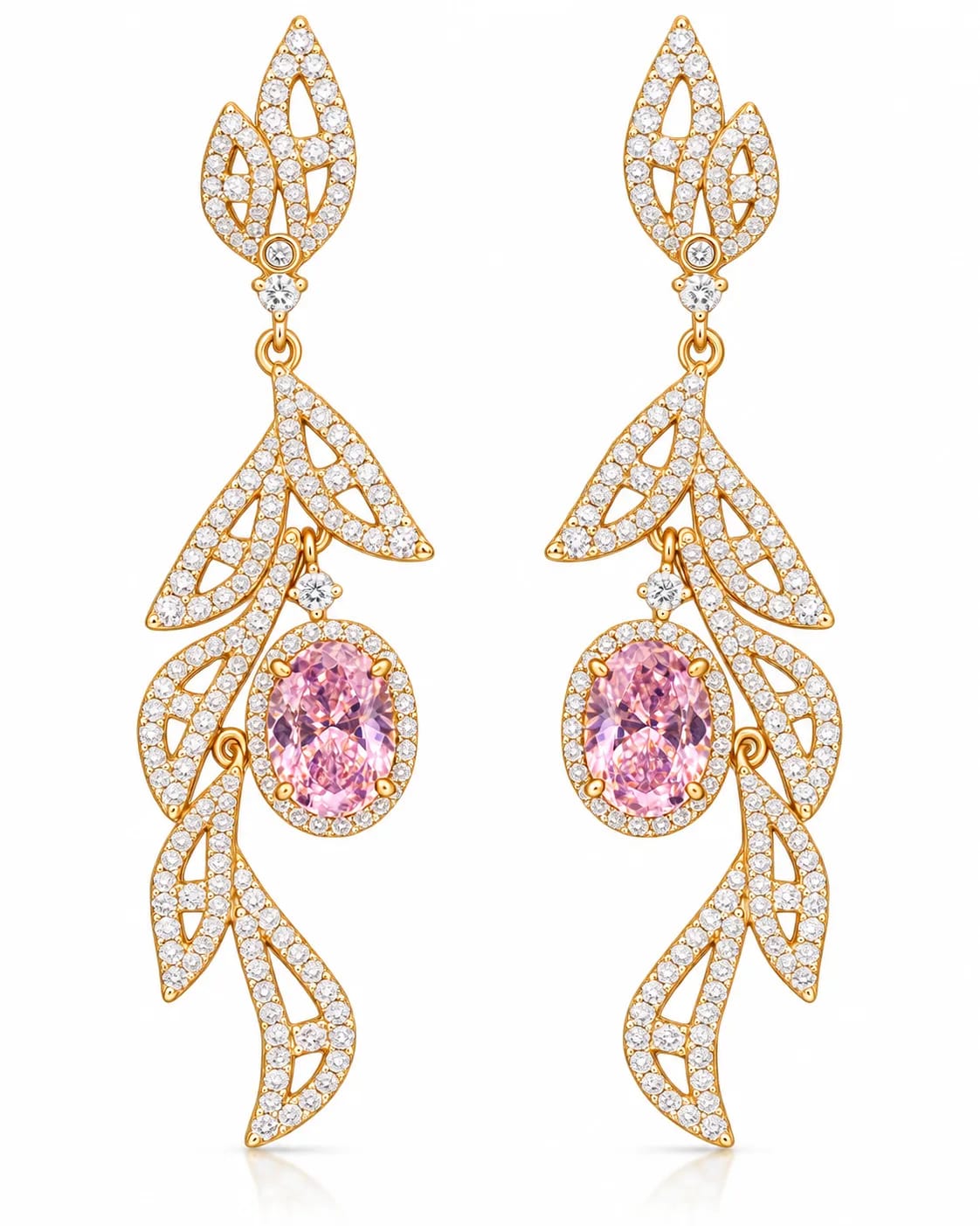 Petalia Pink Leaf CZ Drop Earrings