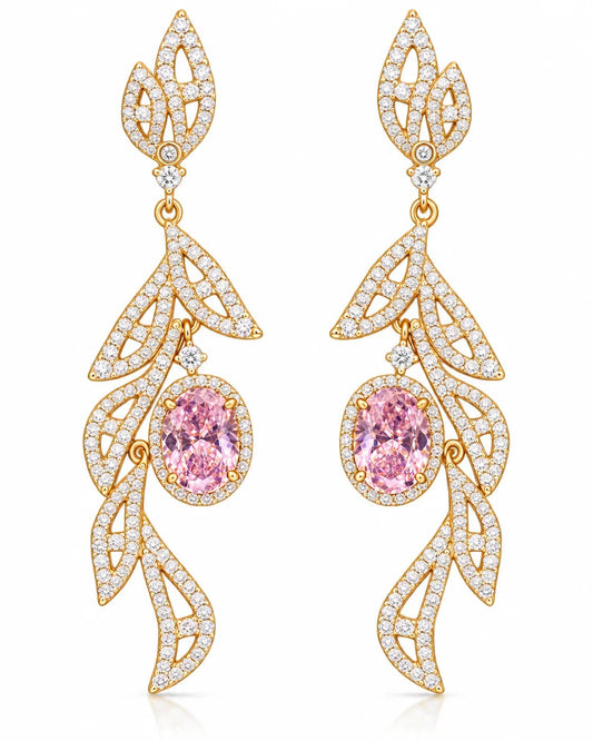 Petalia Pink Leaf CZ Drop Earrings
