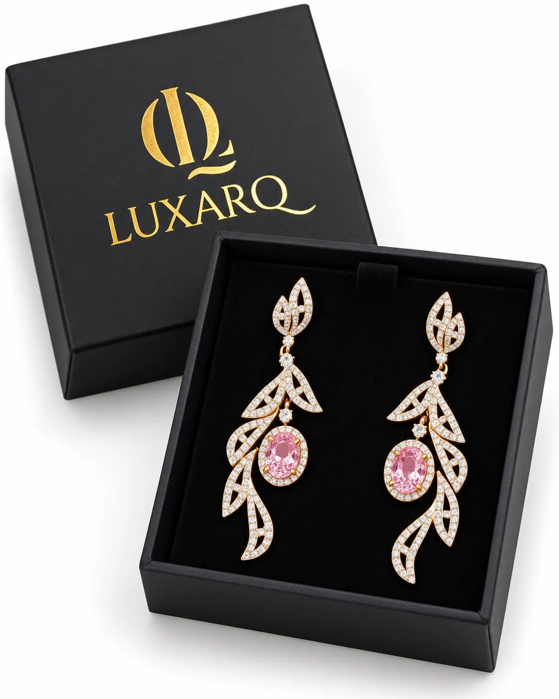 Petalia Pink Leaf CZ Drop Earrings