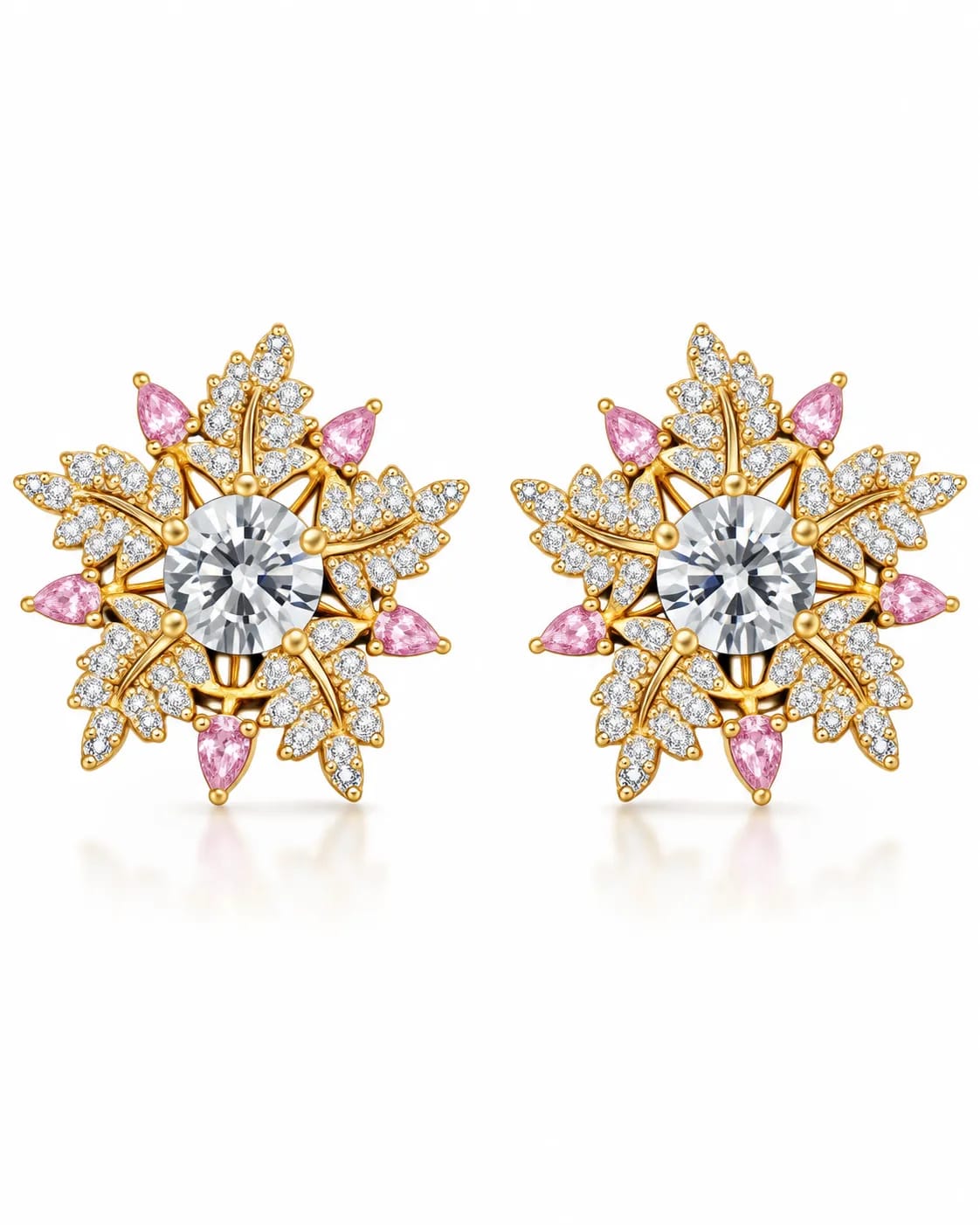 Petaline Pink Floral CZ Stud Earrings