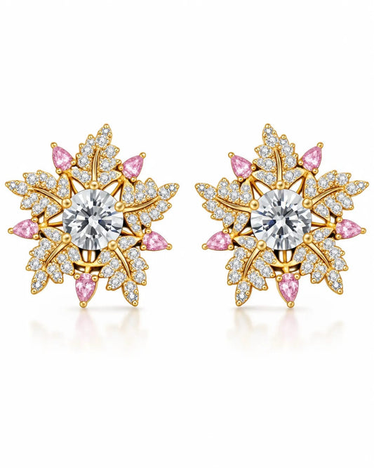 Petaline Pink Floral CZ Stud Earrings