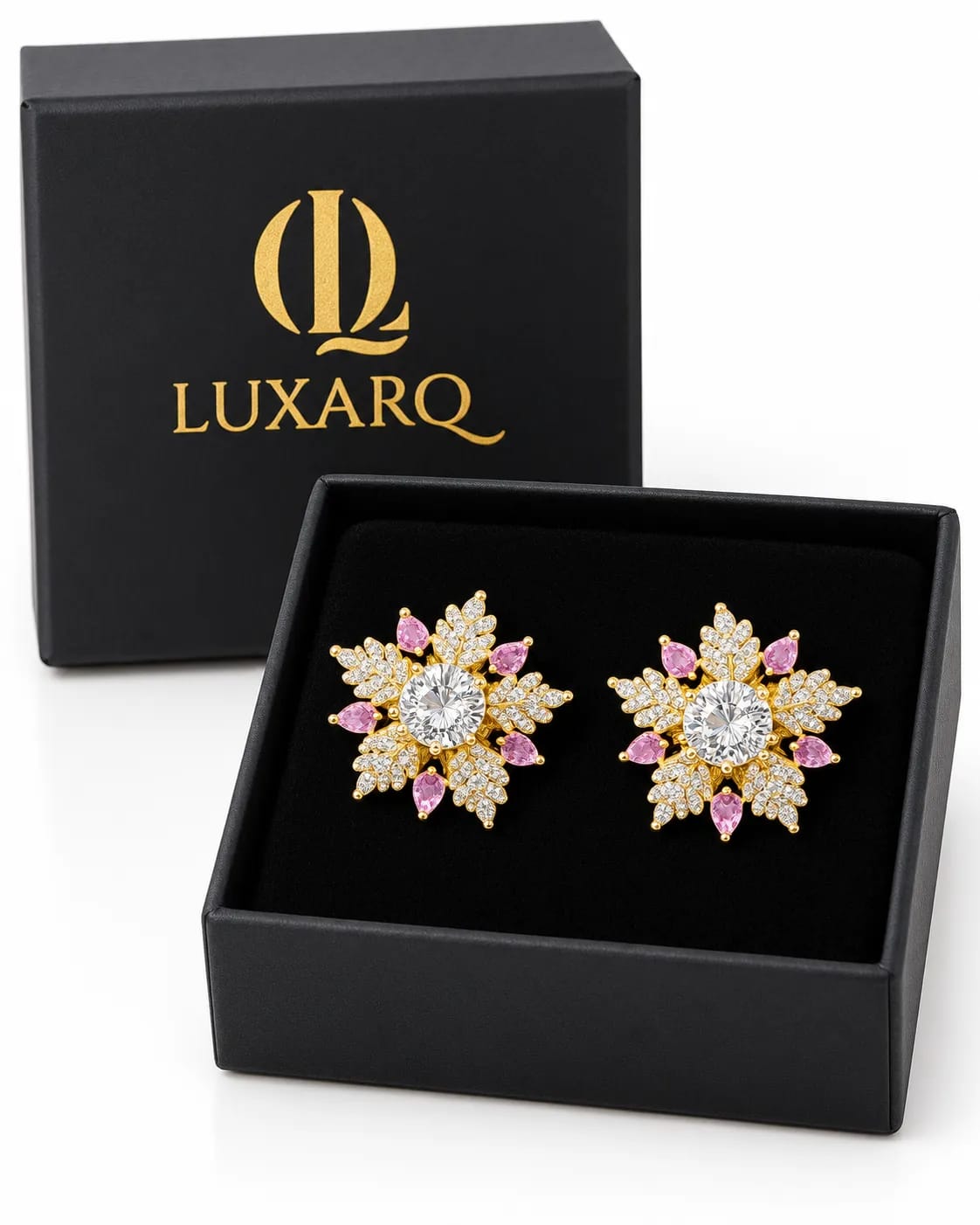 Petaline Pink Floral CZ Stud Earrings