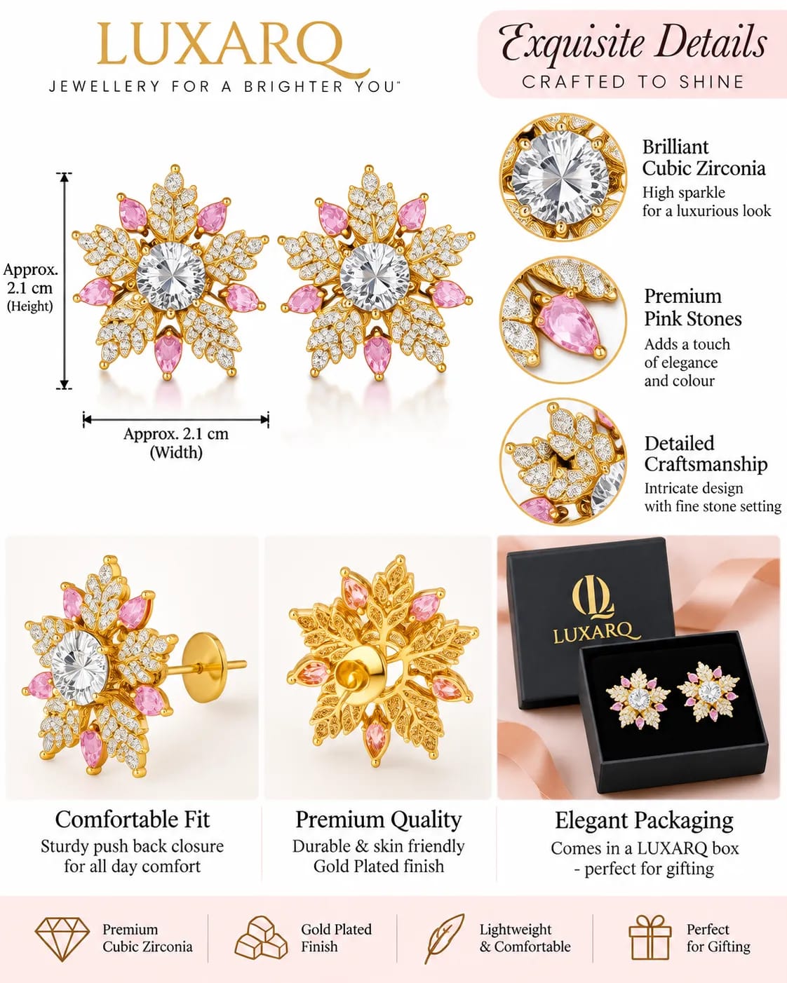 Petaline Pink Floral CZ Stud Earrings