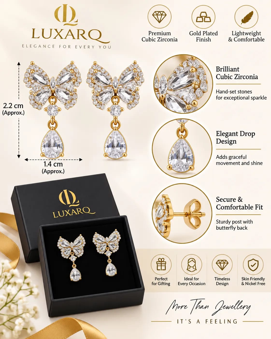 Mariposa Butterfly Crystal Drop Earrings
