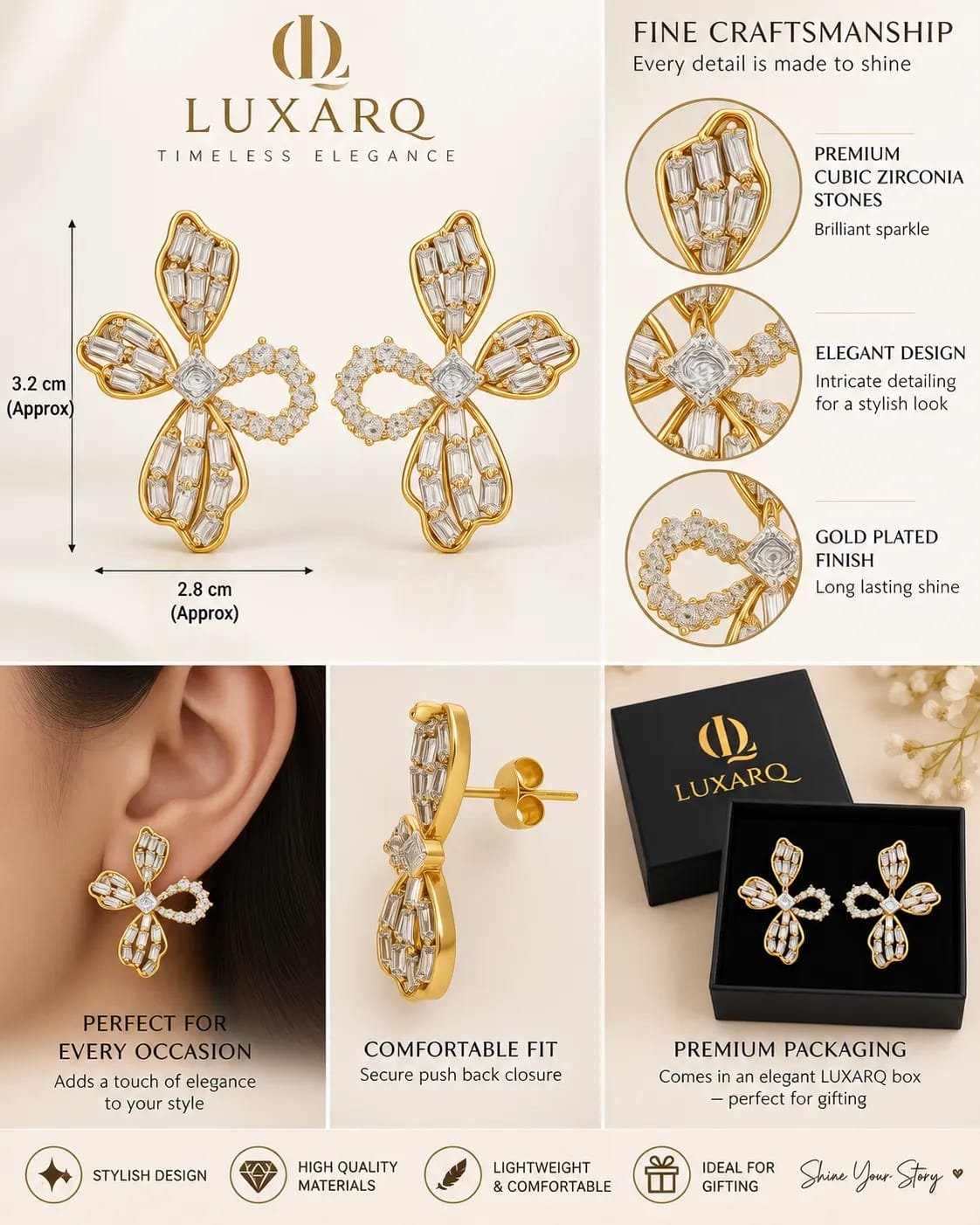 Aurelia Gold Floral CZ Statement Earrings