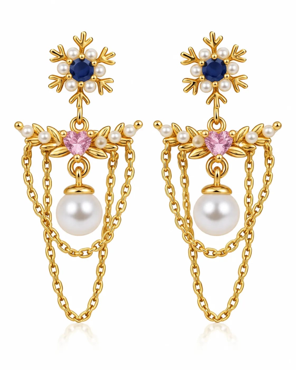 Frostelle Blue Snowflake Pearl Drop Earrings