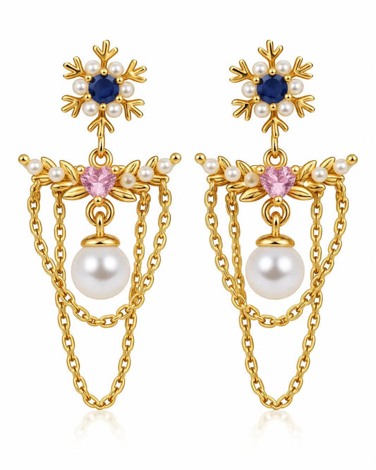 Frostelle Blue Snowflake Pearl Drop Earrings