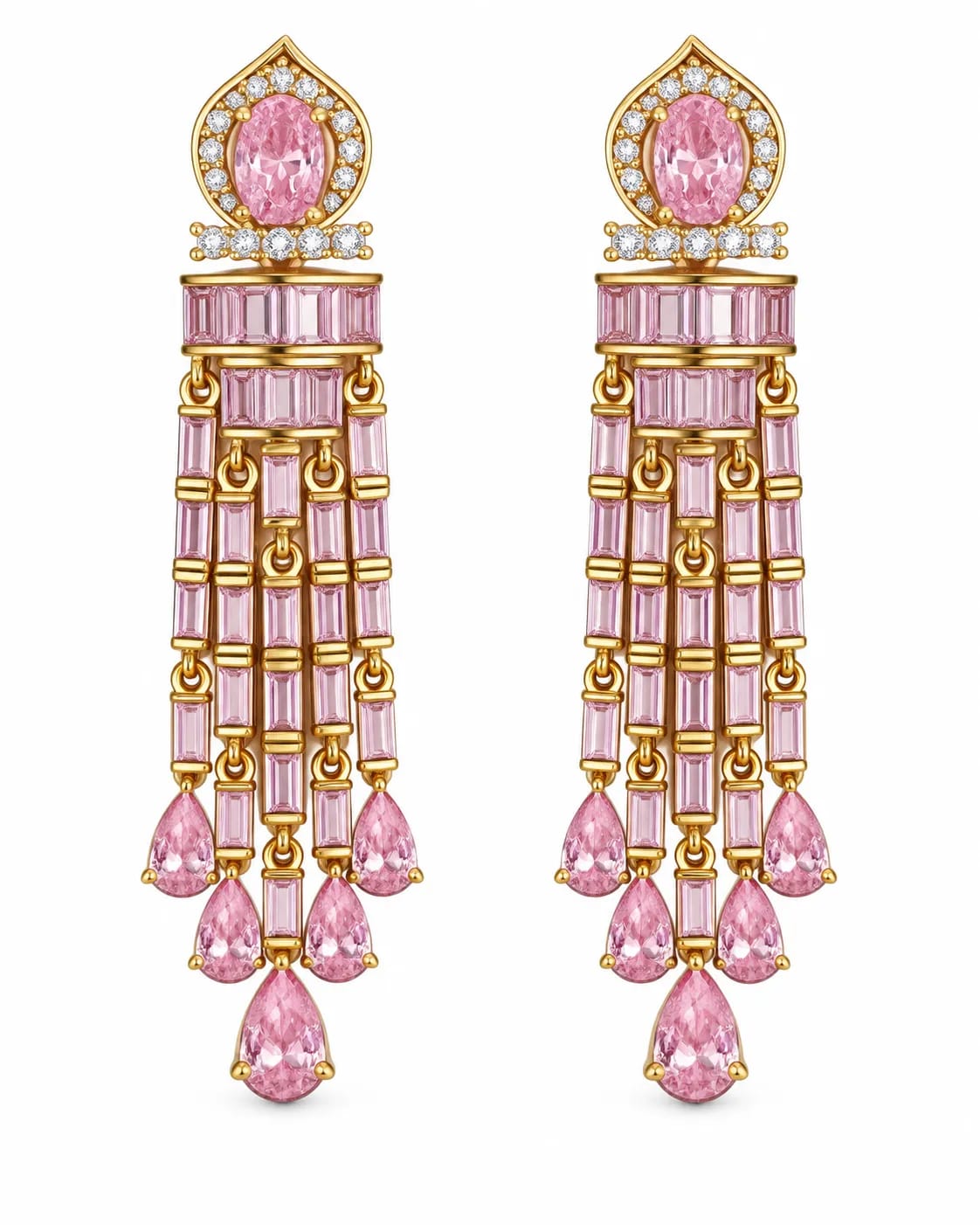 Roselle Pink CZ Baguette Drop Earrings