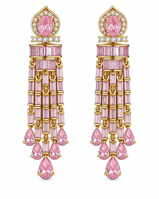 Roselle Pink CZ Baguette Drop Earrings