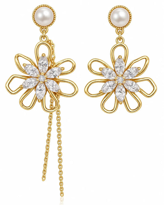 Florenza Gold Floral Pearl Drop Earrings