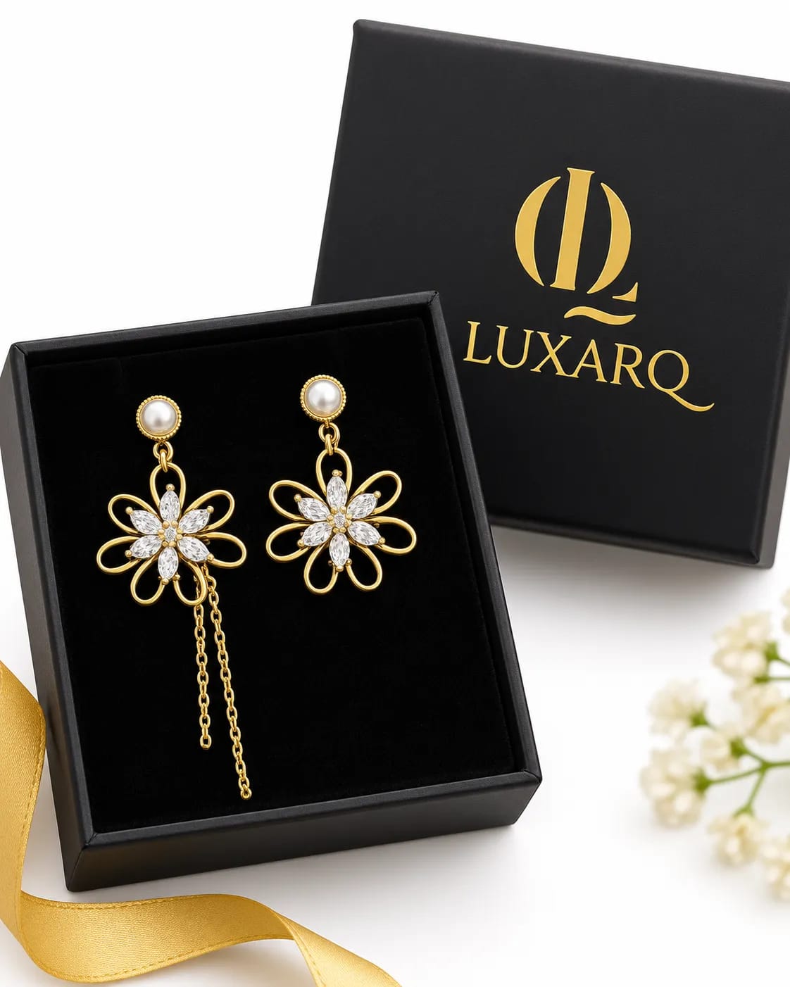 Florenza Gold Floral Pearl Drop Earrings