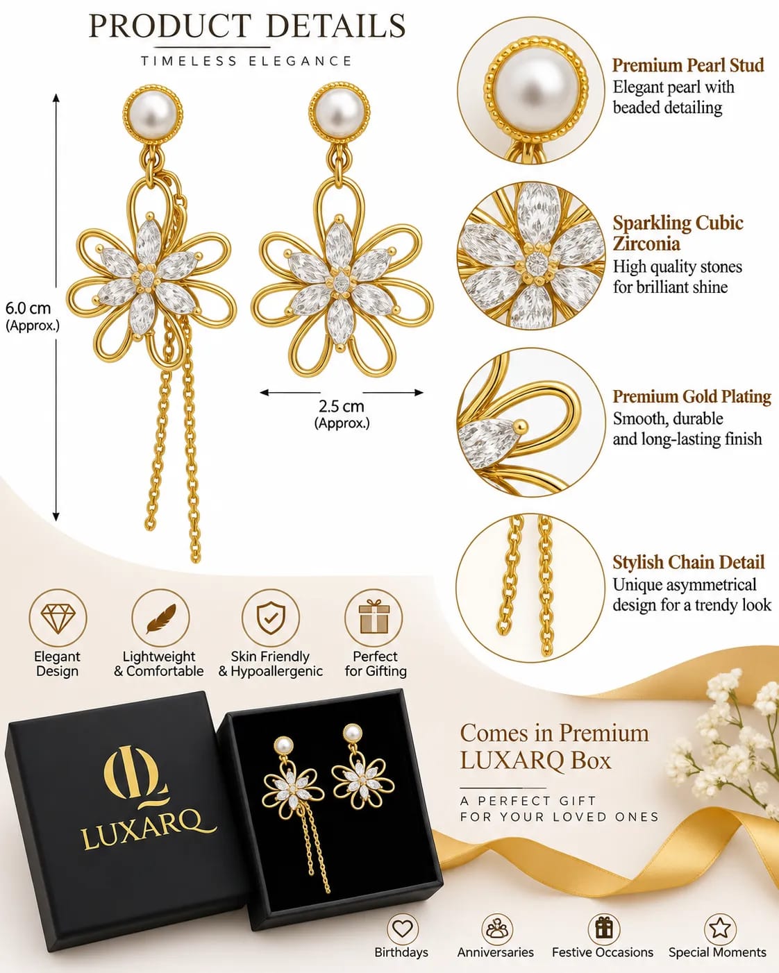 Florenza Gold Floral Pearl Drop Earrings