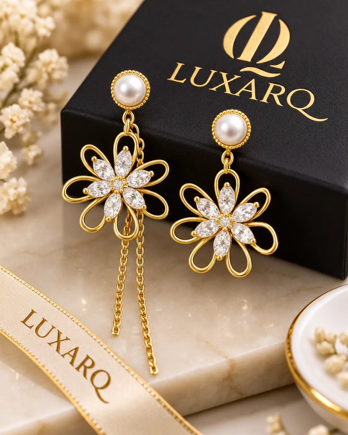 Florenza Gold Floral Pearl Drop Earrings