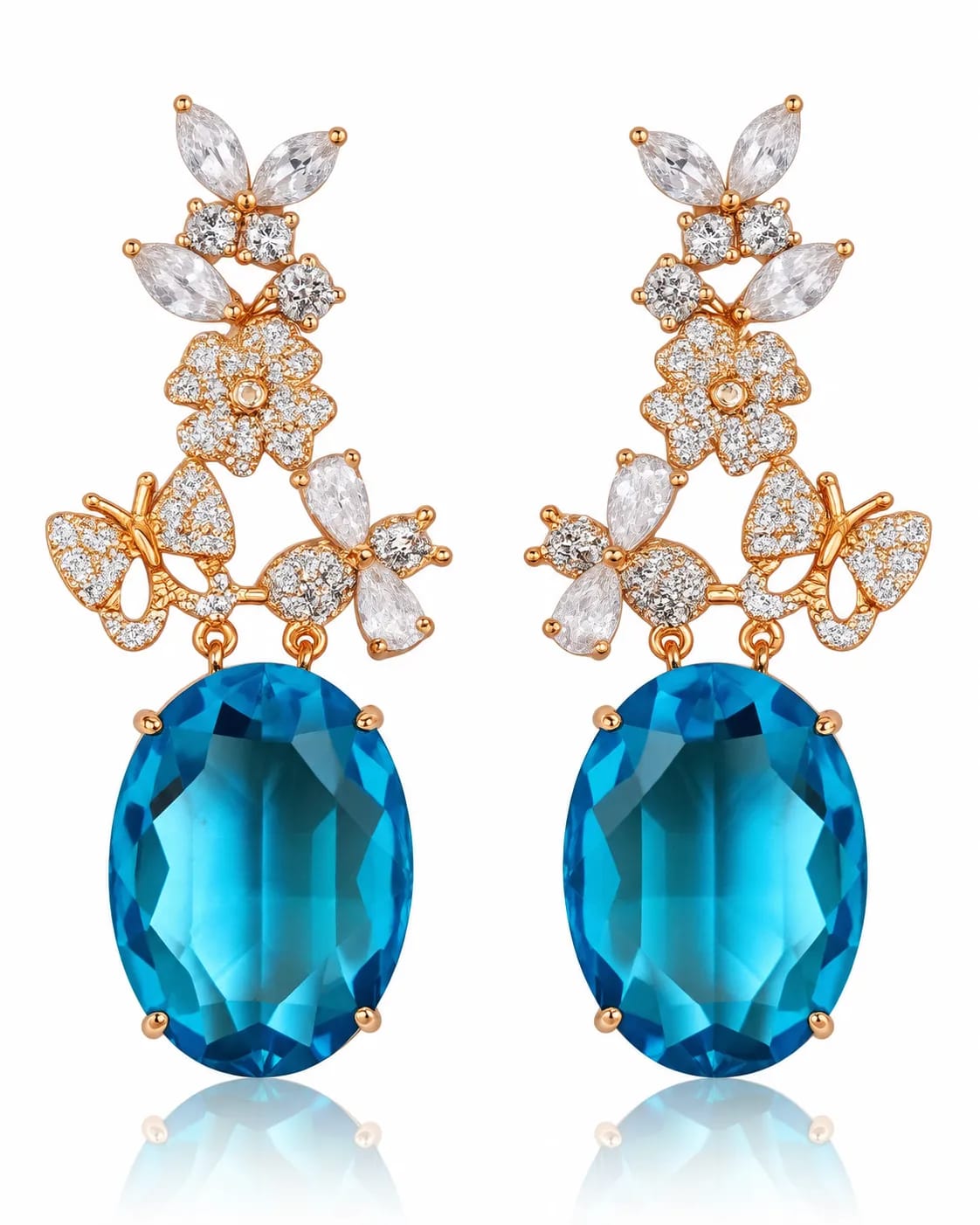 Azure Bloom Butterfly Crystal Drop Earrings