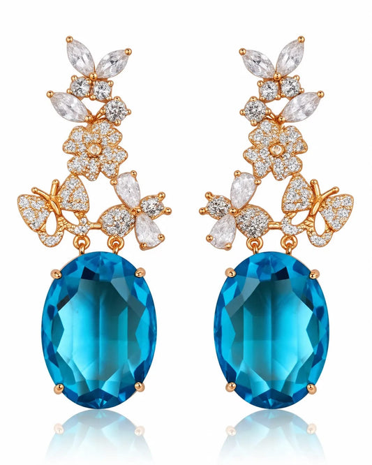 Azure Bloom Butterfly Crystal Drop Earrings