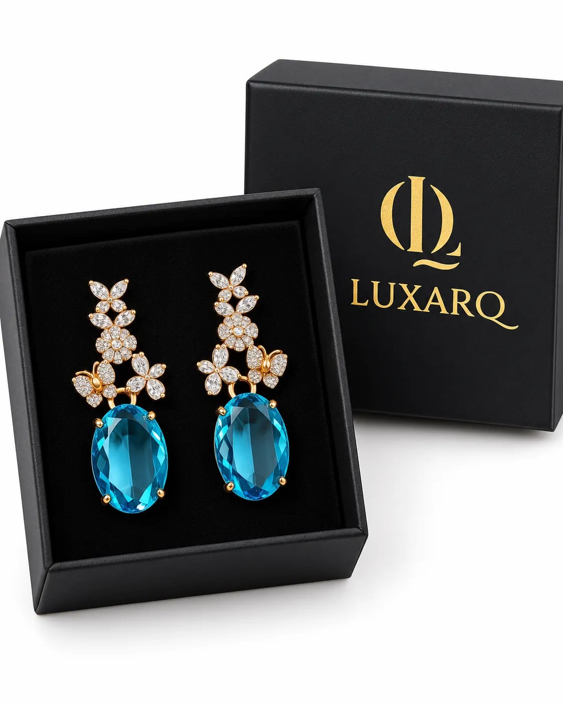 Azure Bloom Butterfly Crystal Drop Earrings