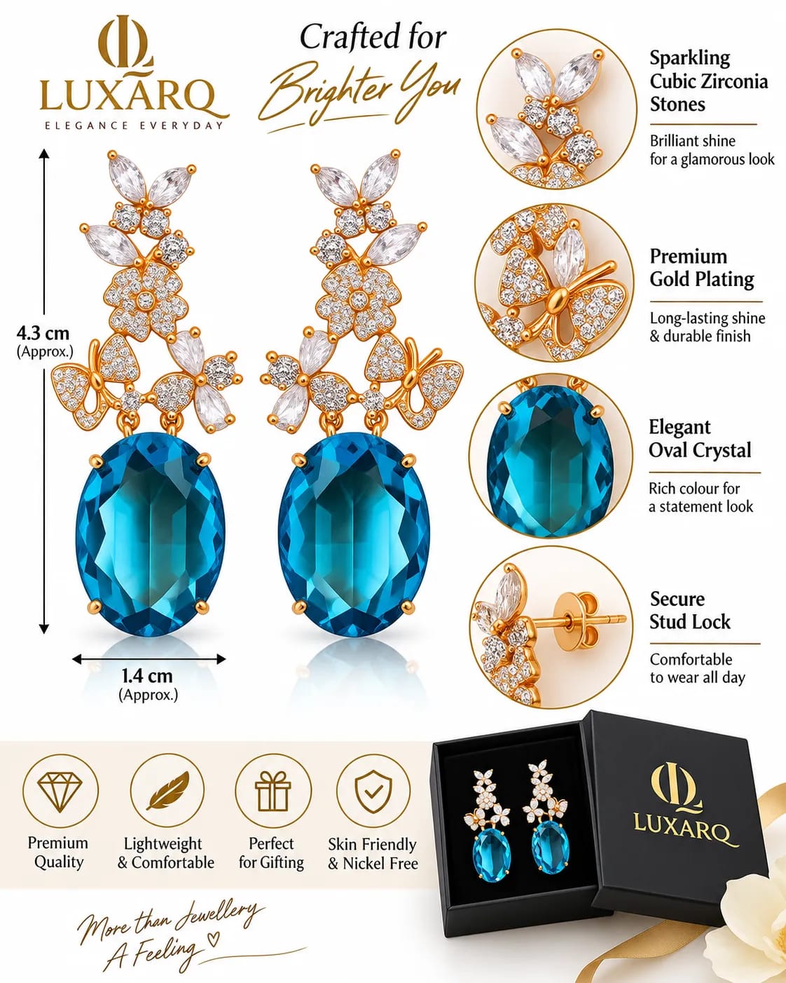 Azure Bloom Butterfly Crystal Drop Earrings