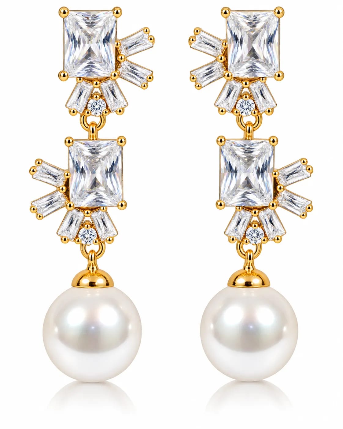 LUXARQ Gold Plated CZ Pearl Drop Earrings