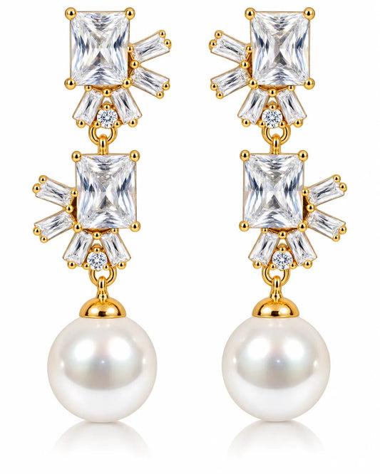 Aurelia Gold CZ Pearl Drop Earrings