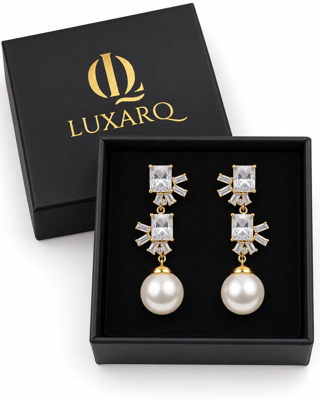 LUXARQ Gold Plated CZ Pearl Drop Earrings