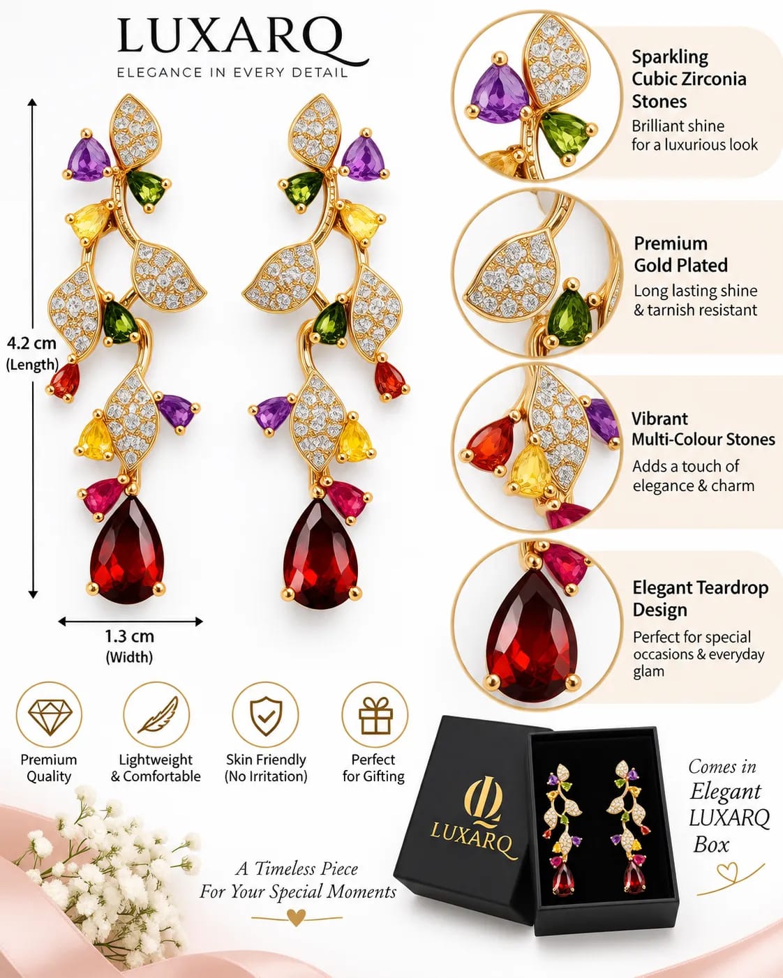 Florielle Multicolour Leaf Drop Earrings