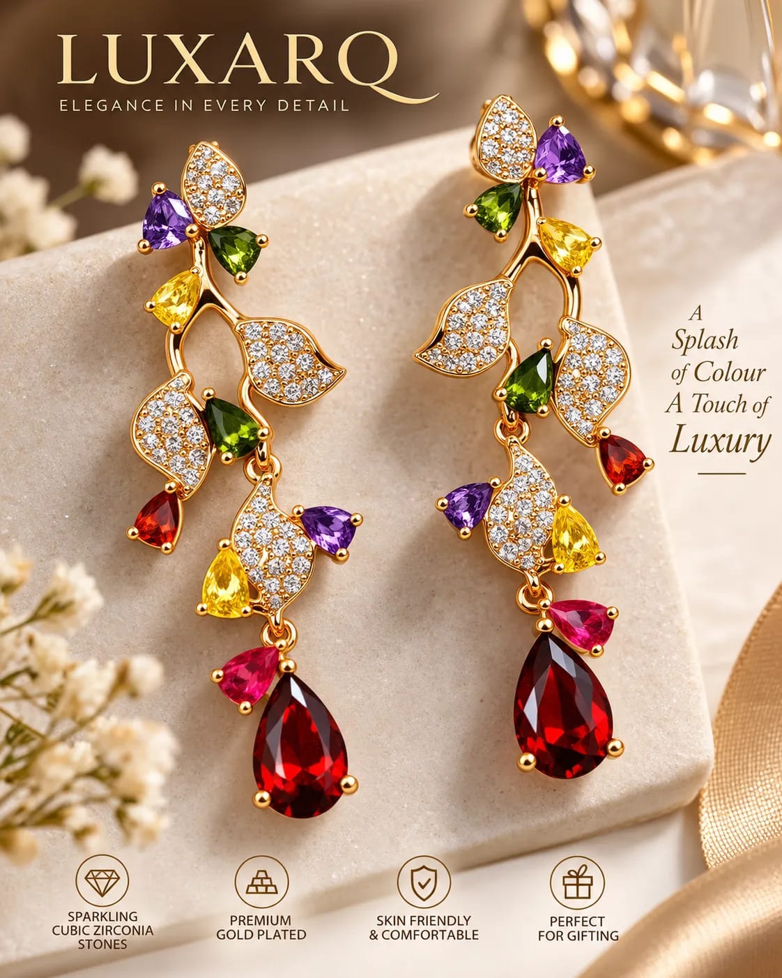 Florielle Multicolour Leaf Drop Earrings