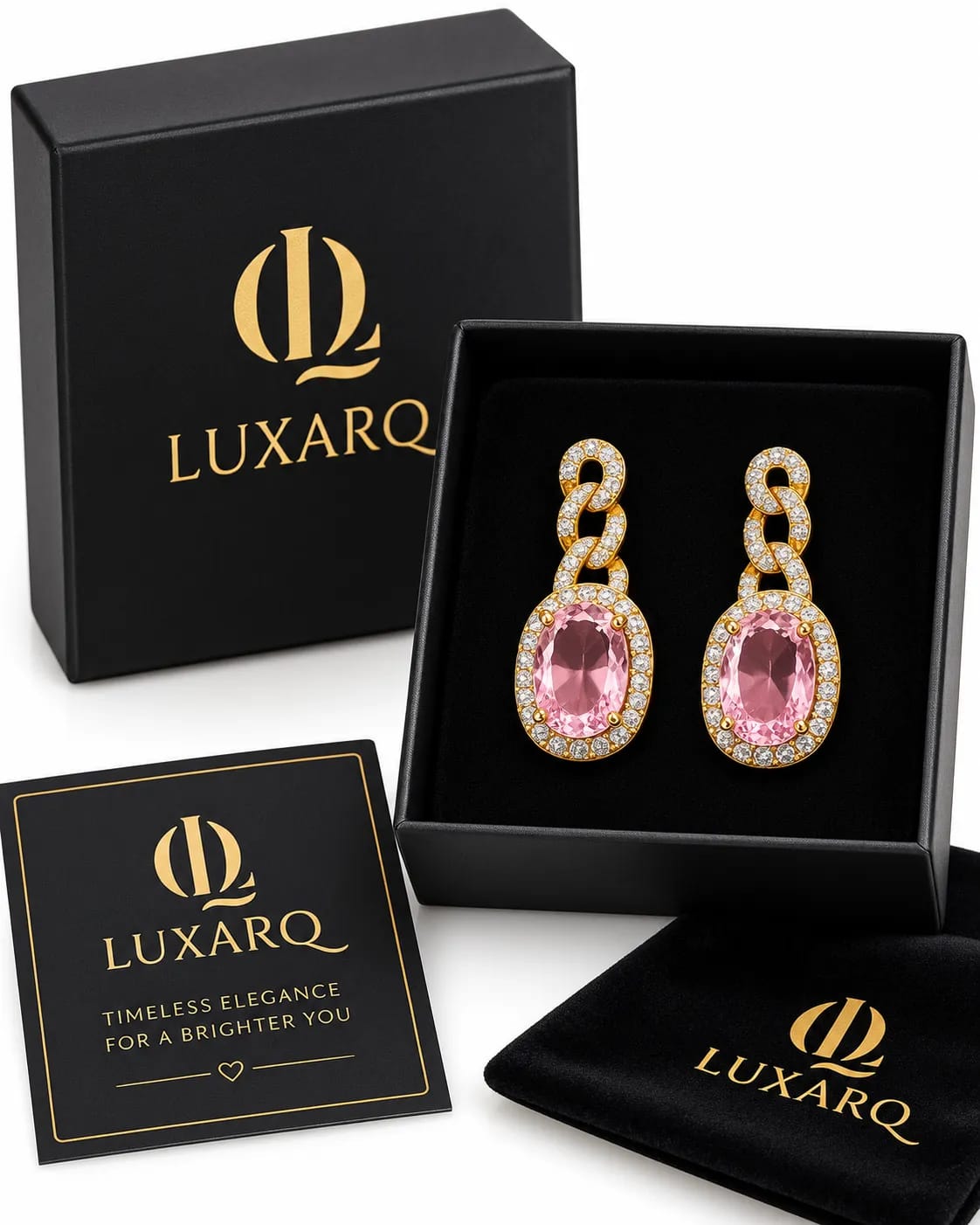 Roselle Pink Crystal Loop Drop Earrings