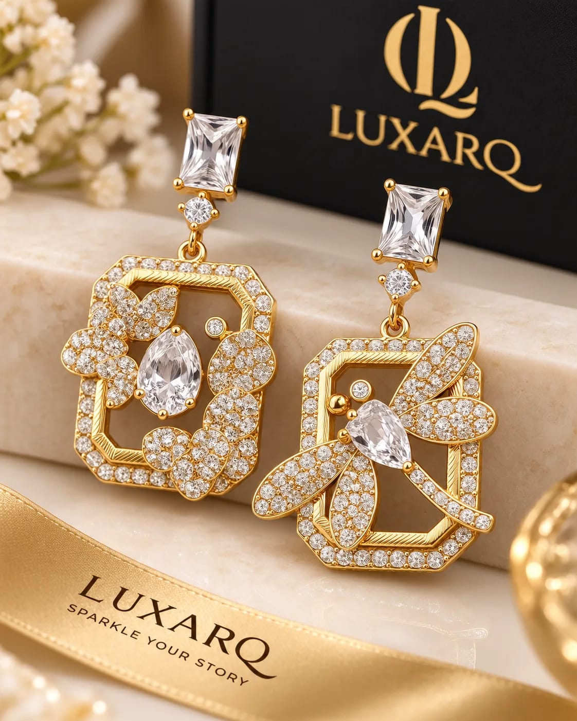 Seravelle Gold Floral Geometric Drop Earrings