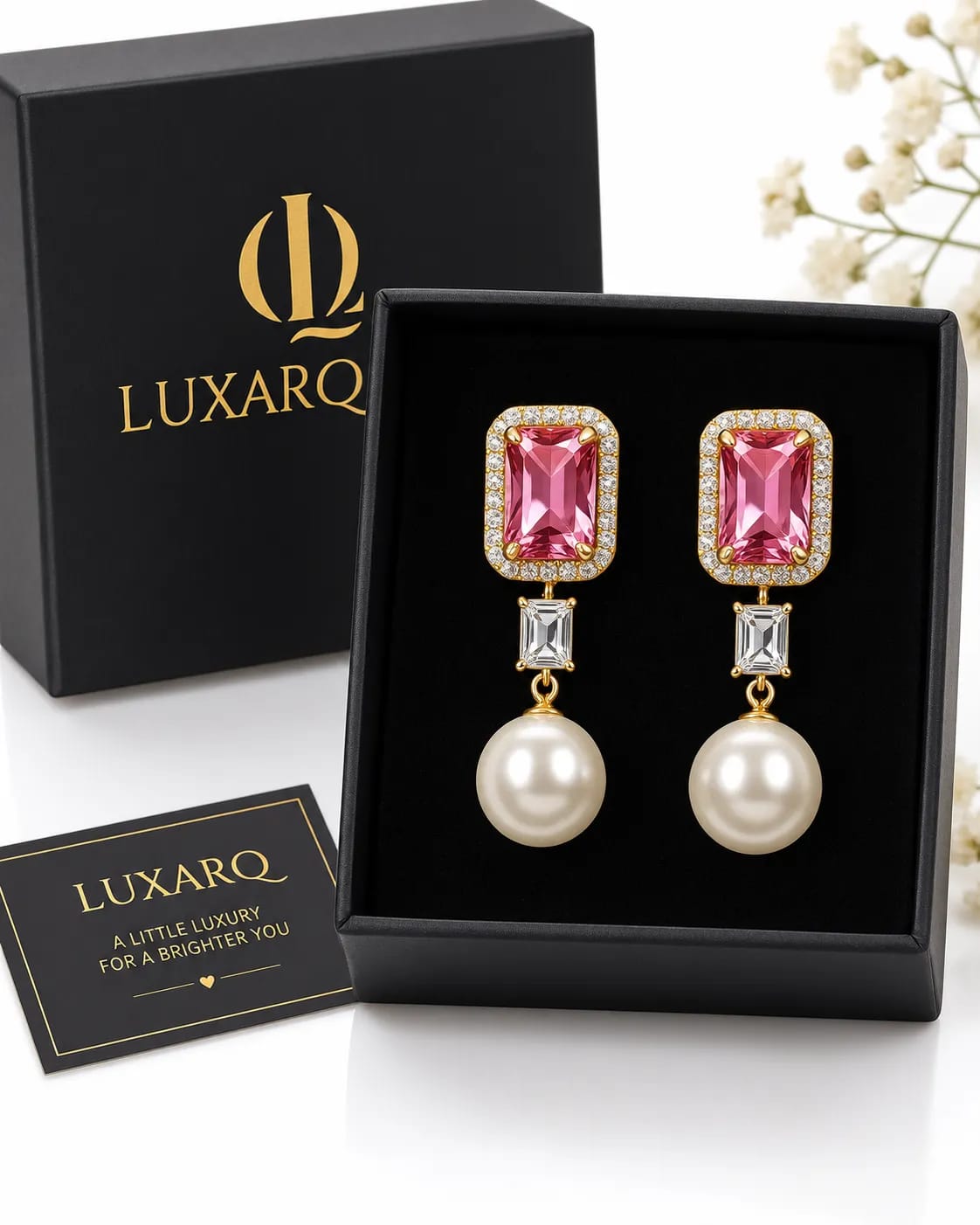 Roselle Pink CZ Pearl Drop Earrings