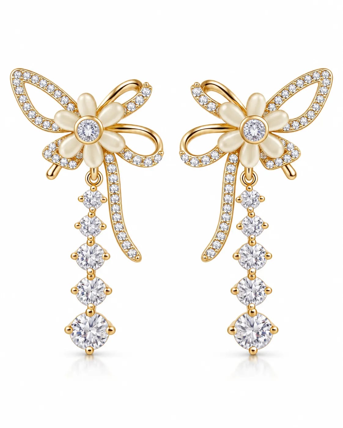 Florielle Gold-Tone CZ Floral Dangle Earrings