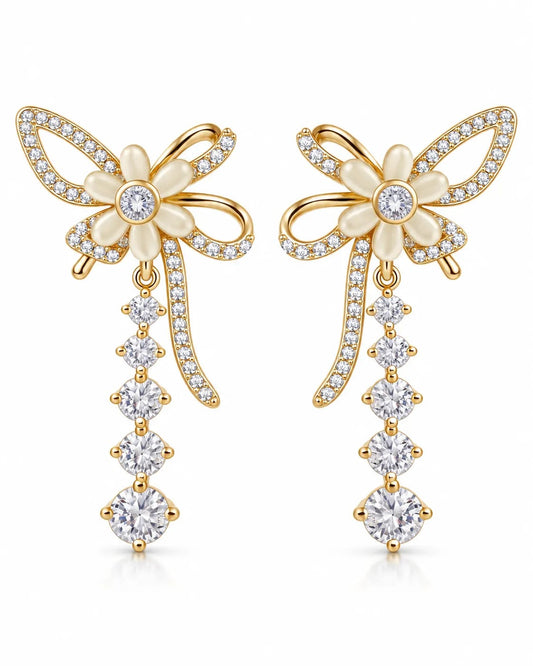 Florielle Gold-Tone CZ Floral Dangle Earrings