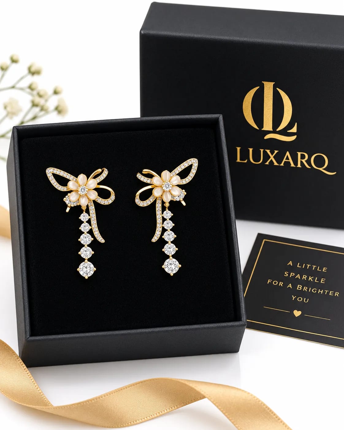 Florielle Gold-Tone CZ Floral Dangle Earrings