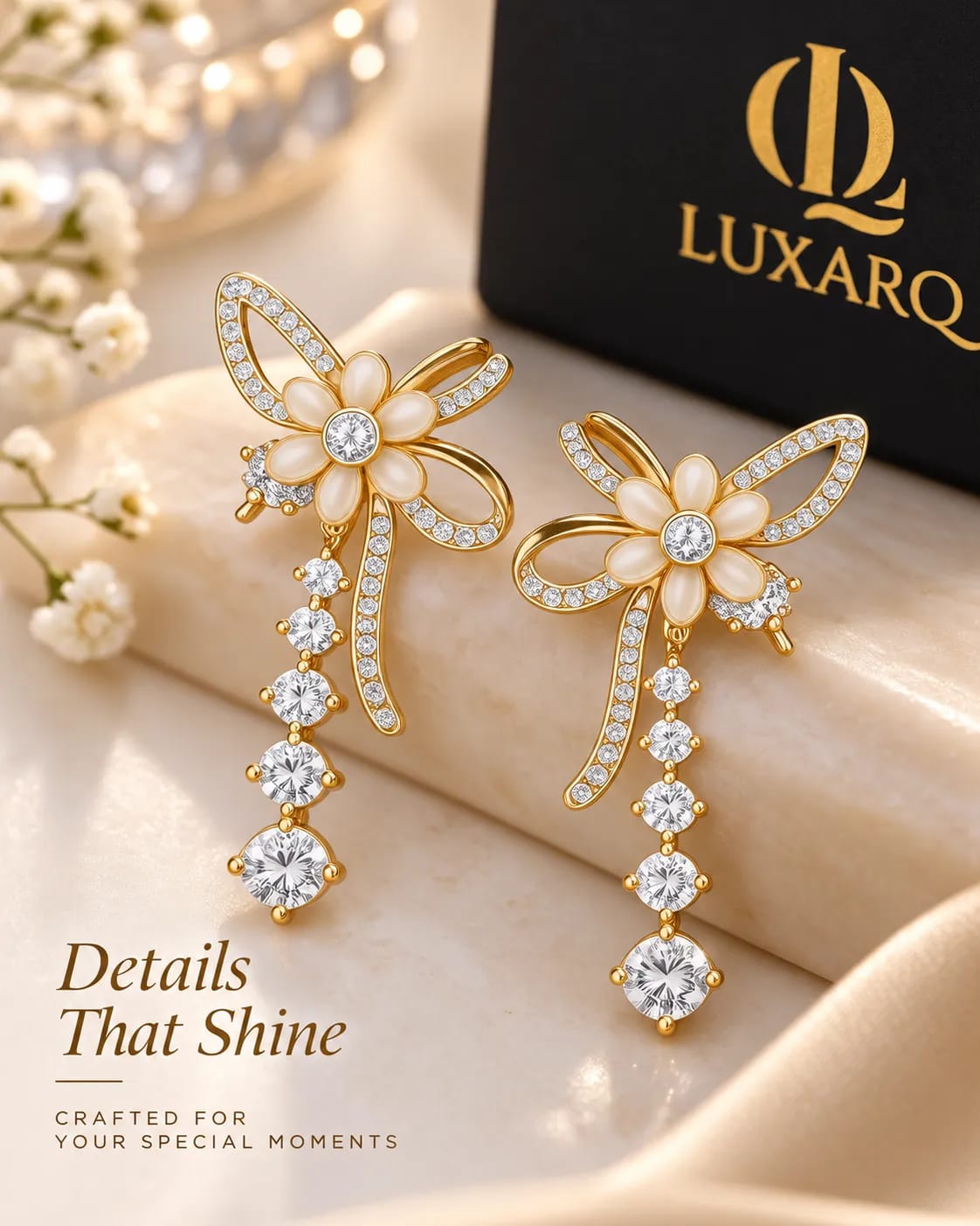Florielle Gold-Tone CZ Floral Dangle Earrings