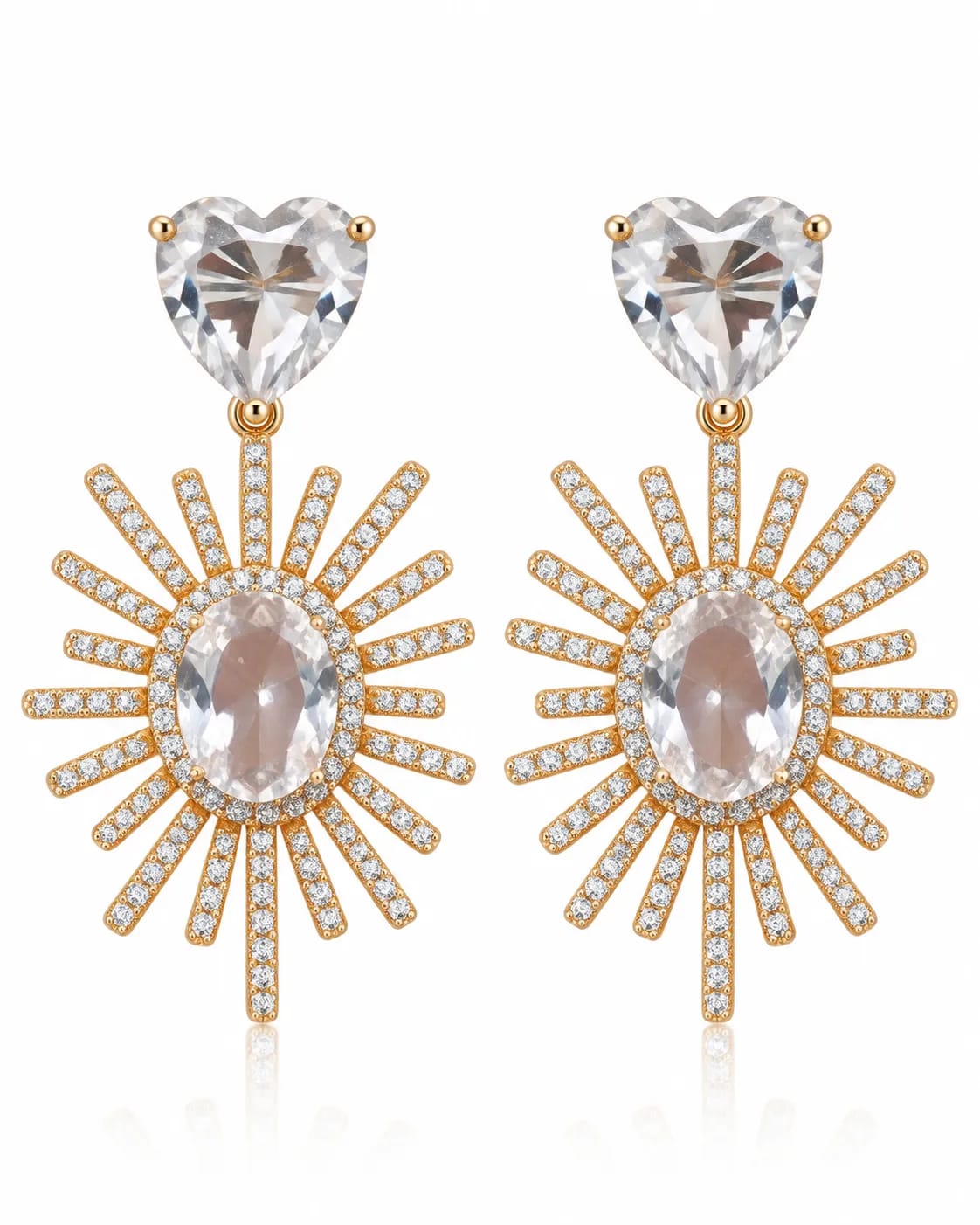 Solara Sunburst Heart CZ Statement Earrings