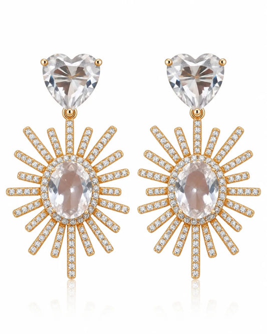 Solara Sunburst Heart CZ Statement Earrings