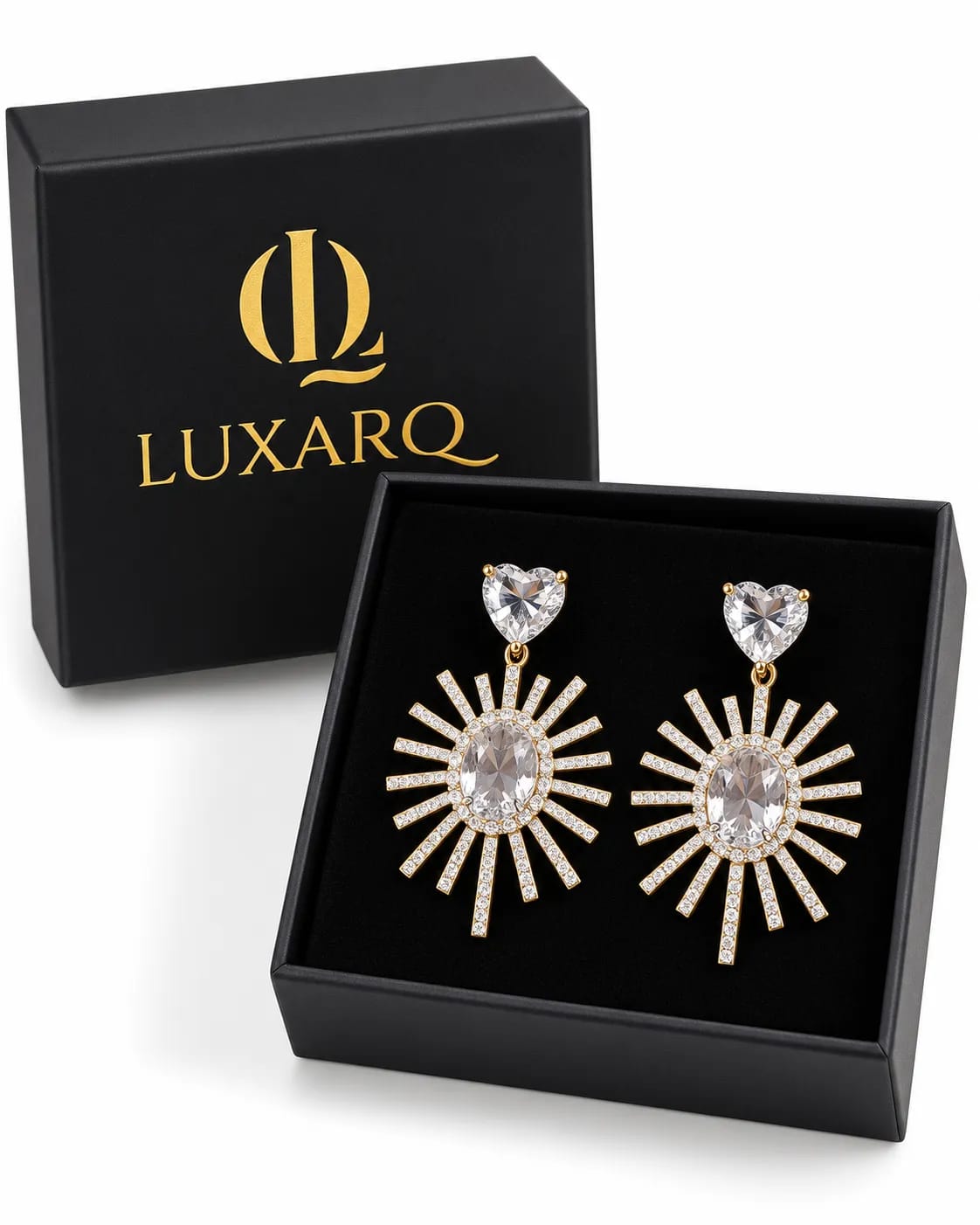 Solara Sunburst Heart CZ Statement Earrings
