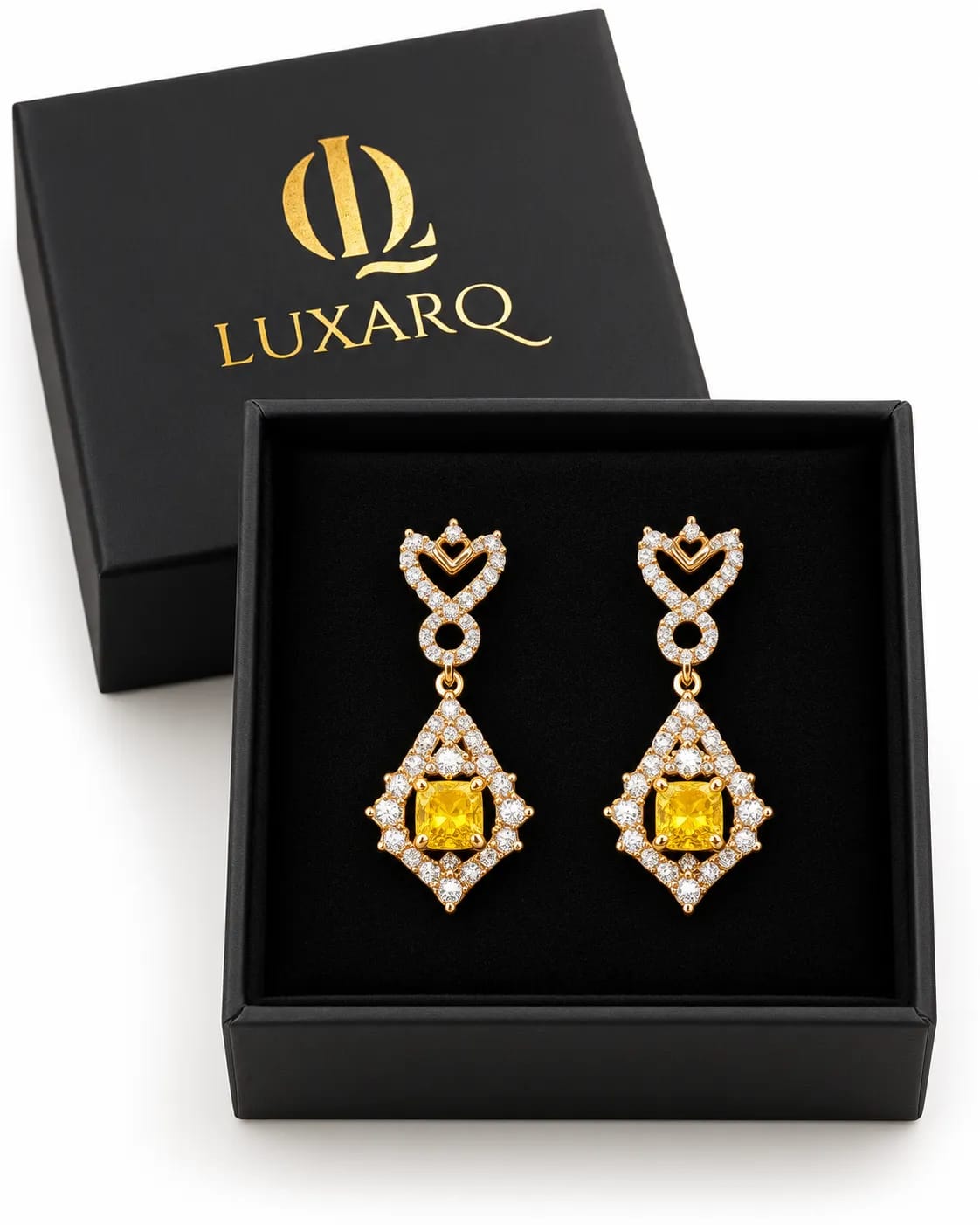 Rosaline Yellow Heart CZ Drop Earrings