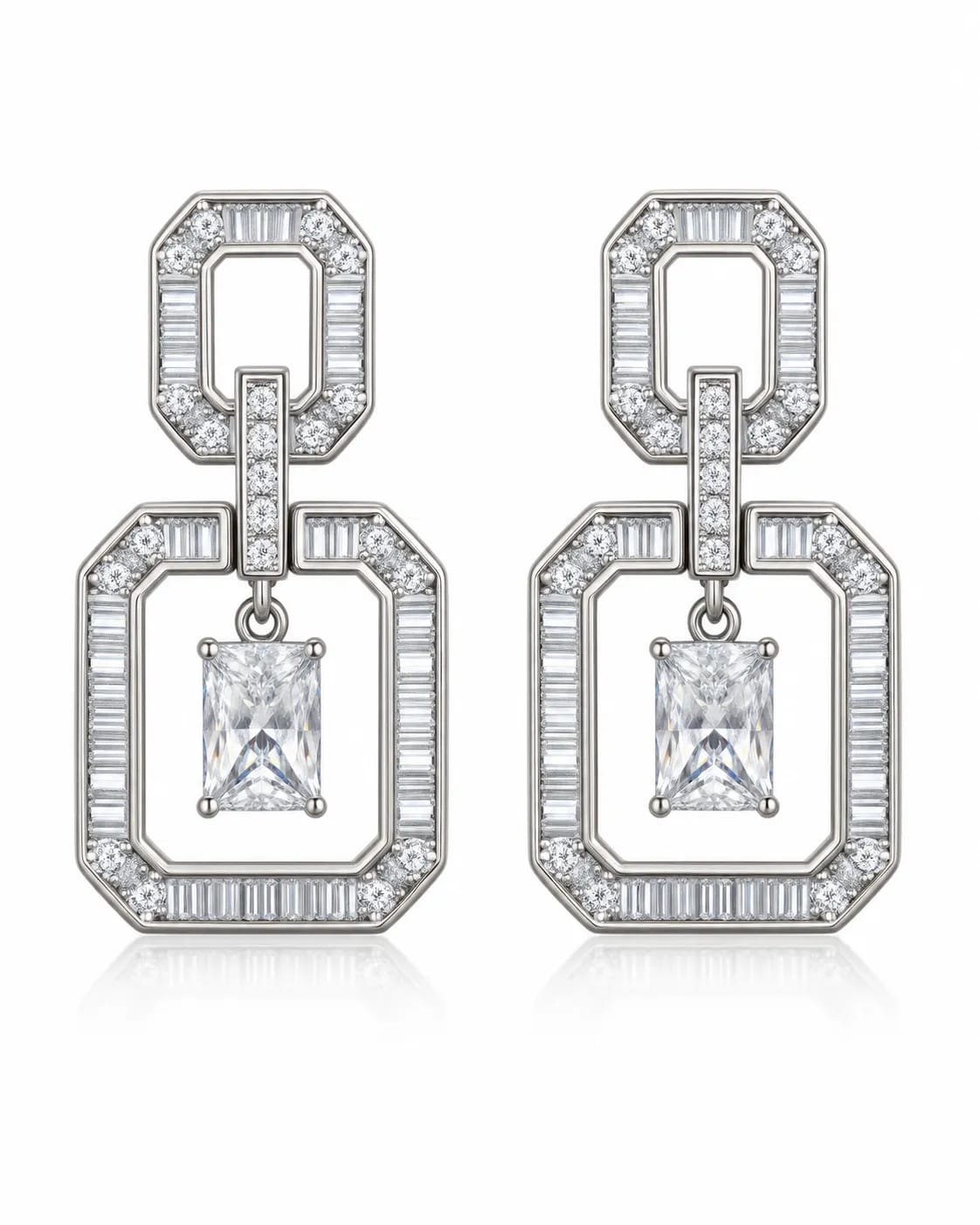 Crystelle Silver-Tone Geometric CZ Drop Earrings