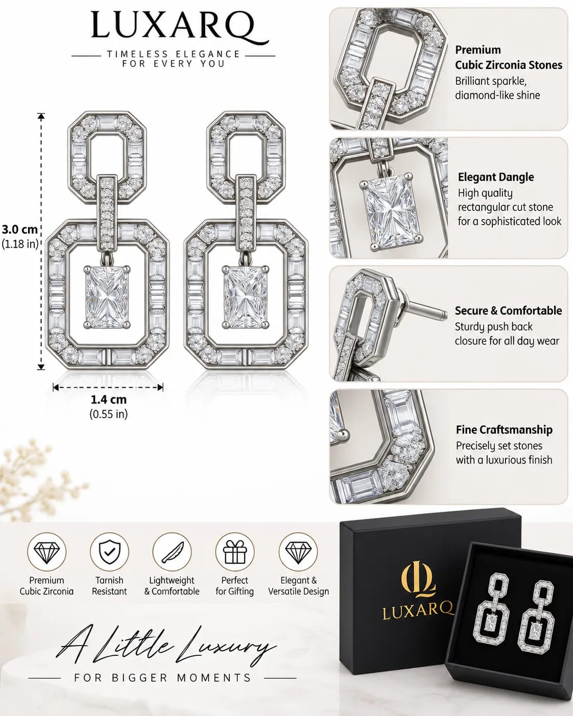 Crystelle Silver-Tone Geometric CZ Drop Earrings