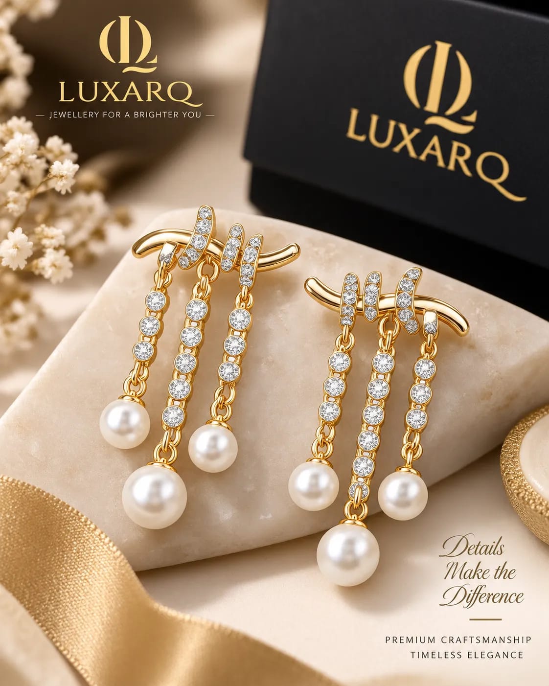 LUXARQ Gold-Plated Pearl Drop Earrings
