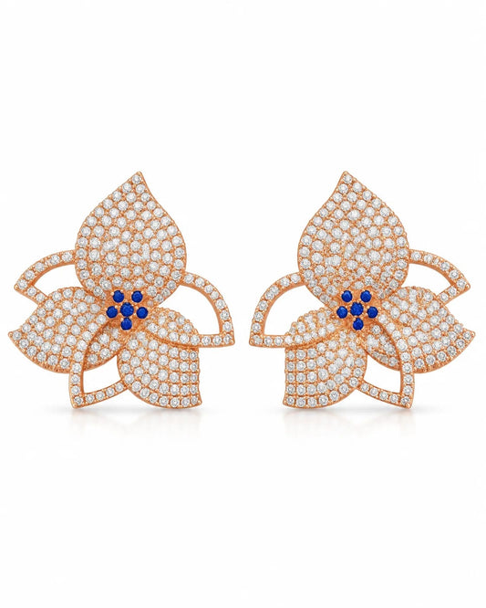 Florielle Blue Centre Floral Statement Earrings