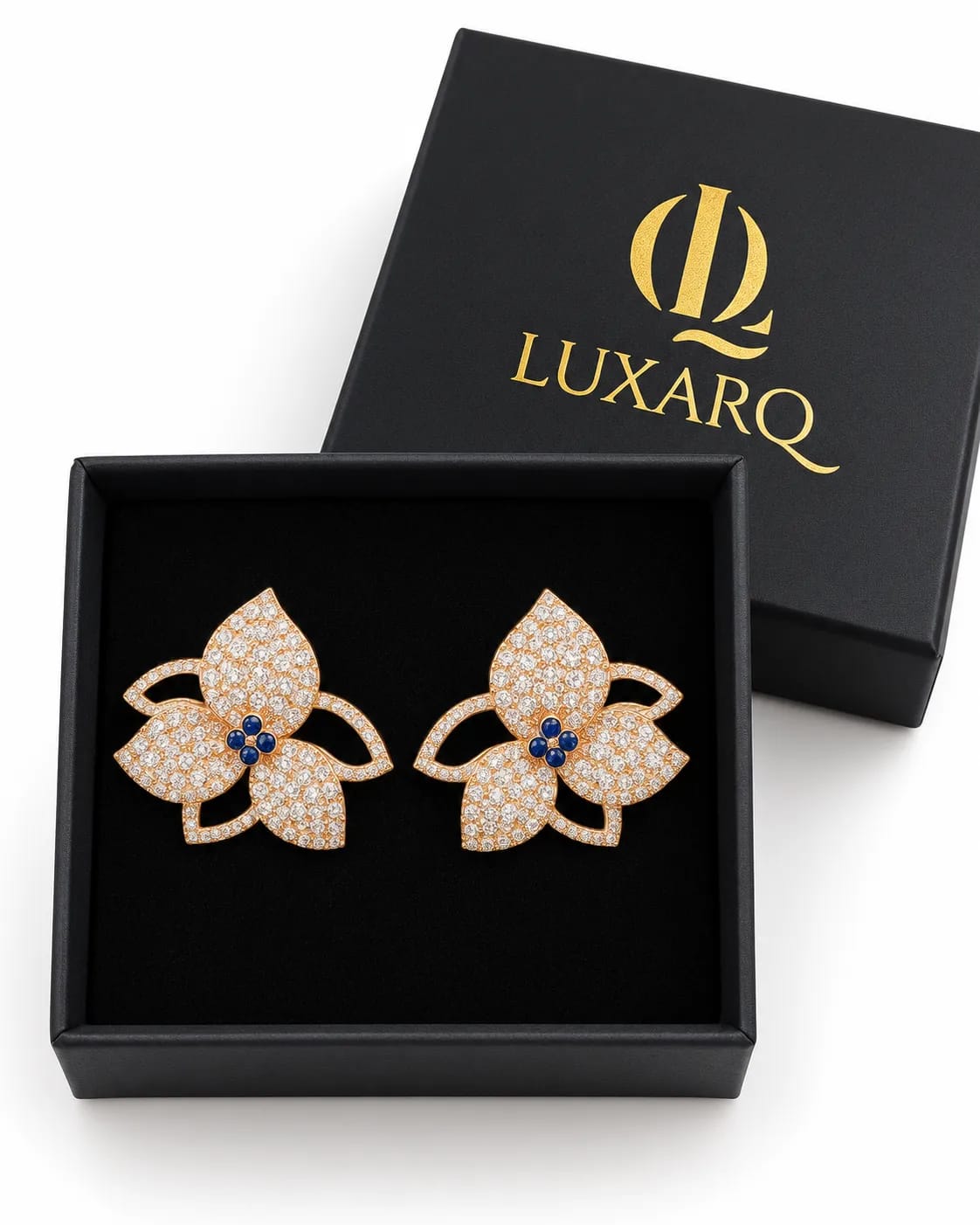 Florielle Blue Centre Floral Statement Earrings